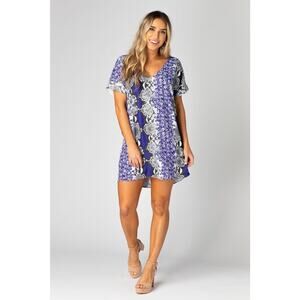 Buddy Love Dress Women Size S Purple Black Boa Snakeskin Baker V-Neck Shift Mini